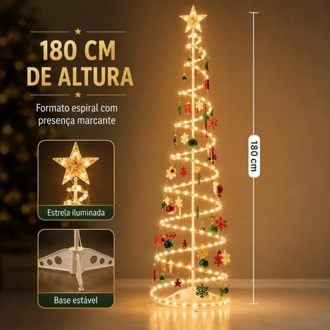 Árvore espiral com indicação de 180 cm de altura